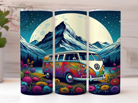 Retro Hippie Van Sunset Flowers 20oz Tumbler Png, Straight & Tapered Tumbler Png, Hippie Van Tumbler Png, Digital Download PNG Sublimation Lara' s Designs 