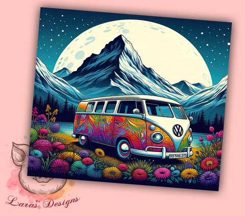 Retro Hippie Van Sunset Flowers 20oz Tumbler Png, Straight & Tapered Tumbler Png, Hippie Van Tumbler Png, Digital Download PNG Sublimation Lara' s Designs 
