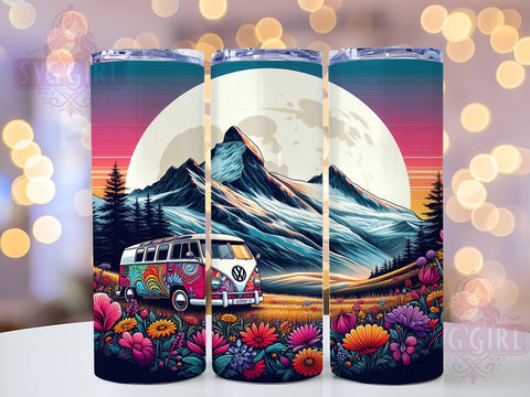 Retro Hippie Van Sunset Flowers 20oz Tumbler Wrap Sublimation Design, Straight Tapered Tumbler Wrap, Retro Hippie Tumbler Png, Instant Digital Download Sublimation SvggirlplusArt 