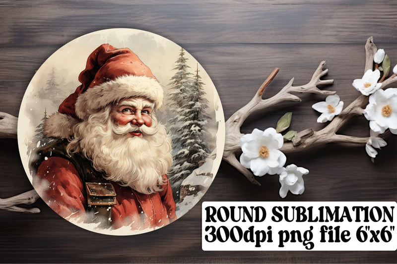 Retro Holiday Round Keychain Design Christmas Watercolor Sublimation afrosvg 