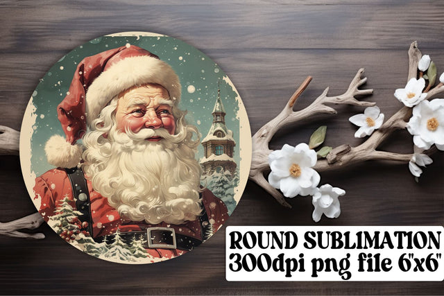 Retro Holiday Round Keychain Design Watercolor Christmas Sublimation afrosvg 