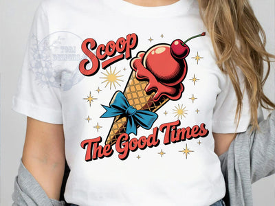 Retro Ice Cream T-Shirt PNG, Retro Comic, Cherry Top, Blue Bow, Sublimation PNG, Summer Treat, Sweet Humor Sublimation ToriDesigns 