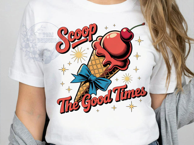 Retro Ice Cream T-Shirt PNG, Retro Comic, Cherry Top, Blue Bow, Sublimation PNG, Summer Treat, Sweet Humor Sublimation ToriDesigns 