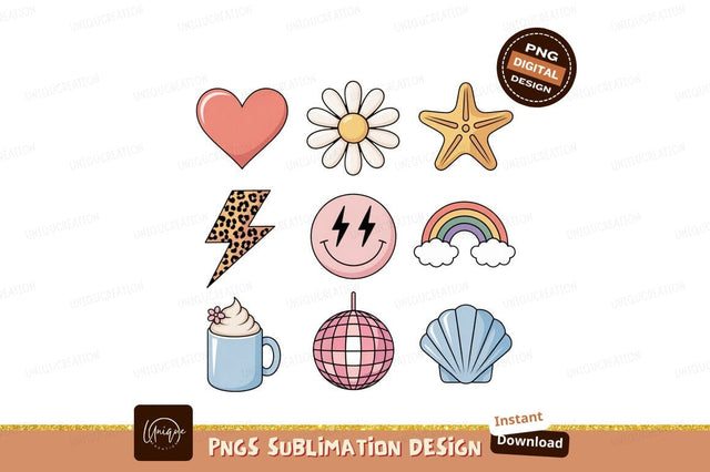 Retro Icons Collection heart daisy Sublimation Designangry 