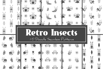 Retro Insects Doodle Seamless Patterns Digital Pattern Rin Green 