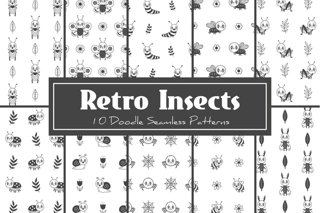 Retro Insects Doodle Seamless Patterns Digital Pattern Rin Green 
