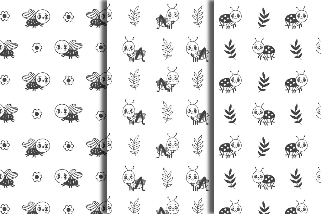 Retro Insects Doodle Seamless Patterns - So Fontsy