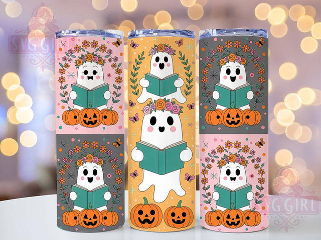 Retro Kawaii Ghost Halloween Tumbler, Cute Halloween Sublimation Design, 20oz Spooky Cup Wrap, Vintage Halloween Ghost Wrap, Kawaii Ghost Drinkware, 70s Halloween Tumbler, Pastel Spooky Season Wrap Sublimation SvggirlplusArt 