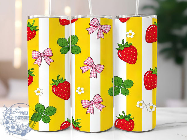 Retro Kawaii Strawberry Charm 20oz Tumbler, Retro Strawberry, Kawaii Charm, Cute Theme, Sublimation Wrap, 20oz Tumbler, Pastel Aesthetic, Girly Design Sublimation ToriDesigns 