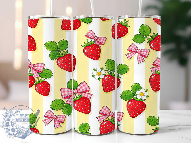 Retro Kawaii Strawberry Stripe Pattern 20oz Tumbler, Retro Kawaii, Strawberry Stripe, Cute Fruit, 20oz Tumbler Wrap, Sublimation Design, Vintage Aesthetic, Digital Download Sublimation ToriDesigns 