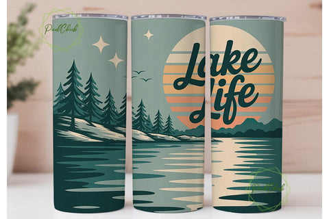 Retro Lake Life 20oz Tumbler Wrap Sublimation PixelChick 