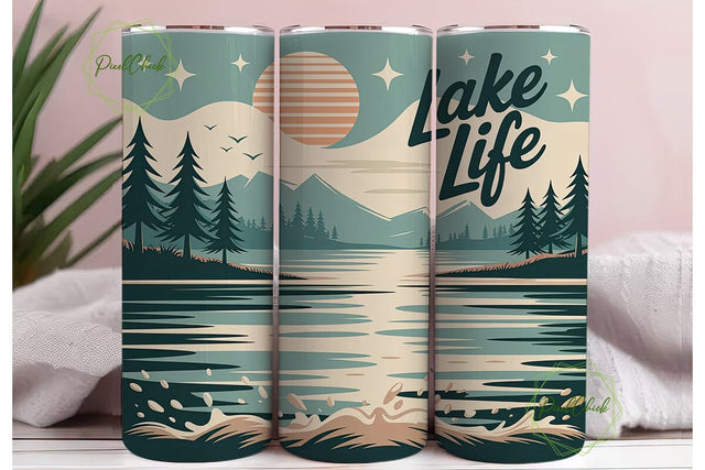 Retro Lake Life 20oz Tumbler Wrap Sublimation PixelChick 