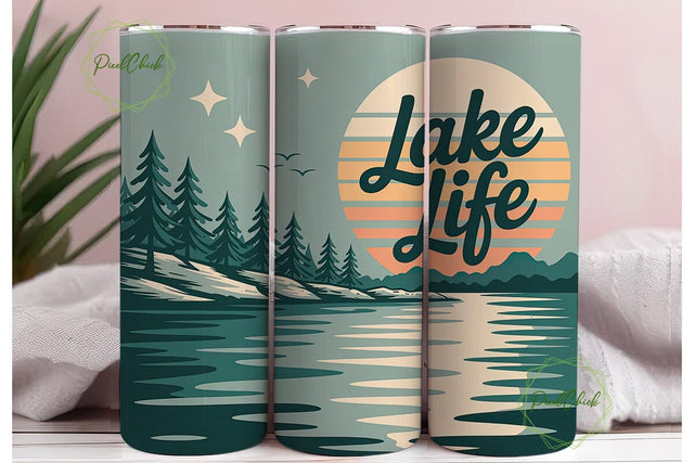 Retro Lake Life 20oz Tumbler Wrap Sublimation PixelChick 
