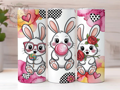 Retro Leopard Bunny Tumbler, Retro Bunny, Hearts Pattern, Leopard Print, Whimsical Style, 20Oz Tumbler, Sublimation Wrap Sublimation Lara' s Designs 