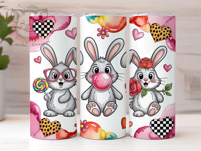 Retro Leopard Bunny Tumbler, Retro Bunny, Hearts Pattern, Leopard Print, Whimsical Style, 20Oz Tumbler, Sublimation Wrap Sublimation Lara' s Designs 