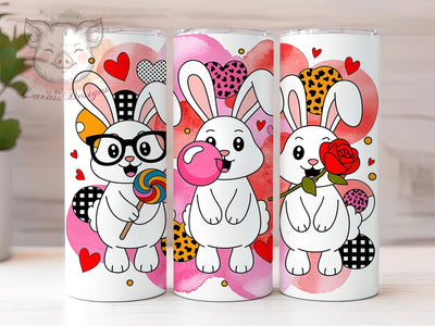 Retro Leopard Bunny Tumbler, Retro Bunny, Hearts Pattern, Leopard Print, Whimsical Style, 20Oz Tumbler, Sublimation Wrap Sublimation Lara' s Designs 