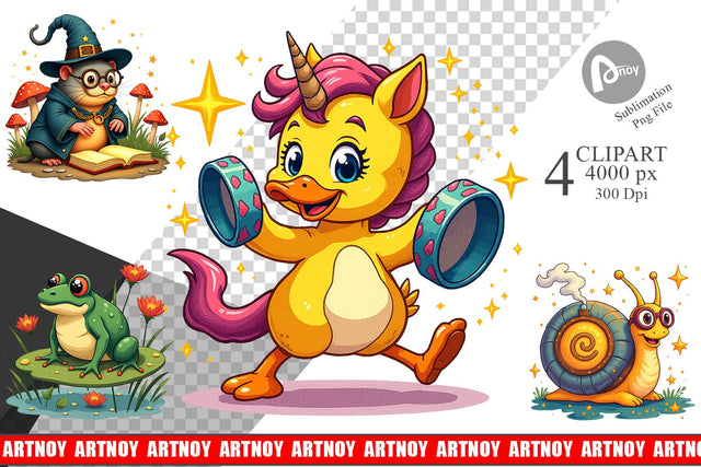 Retro Magic Critters Clipart Sublimation artnoy 