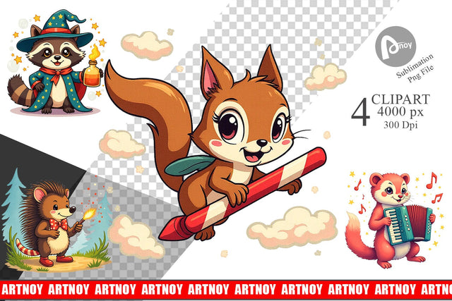 Retro Magic Critters Clipart Sublimation artnoy 
