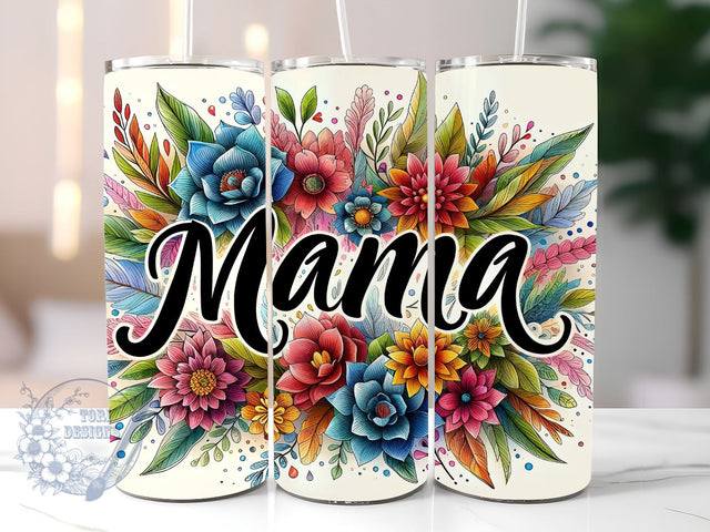 Retro Mama 20oz Skinny Tumbler, Floral Mom Tumbler Png, Straight & Tapered Tumbler Wrap, Instant Digital Download Sublimation ToriDesigns 