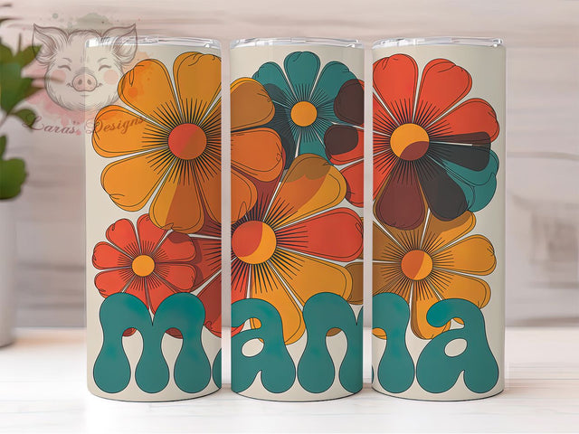 Retro Mama Floral 20oz Tumbler Wrap, Oversized Flowers Design, Stylized Floral Wrap, Sublimation Wrap, 20oz Tumbler Design, PNG Tumbler Wrap, Family Theme Sublimation Lara' s Designs 