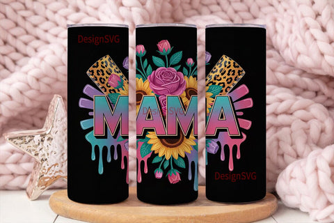 Retro Mama Floral 20oz Tumbler Wrap Sublimation DesignSVG 