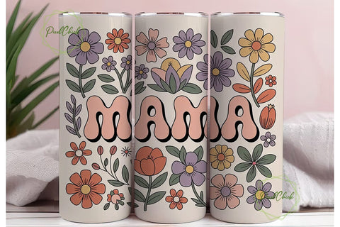 Retro Mama Floral 20oz Tumbler Wrap Sublimation PixelChick 
