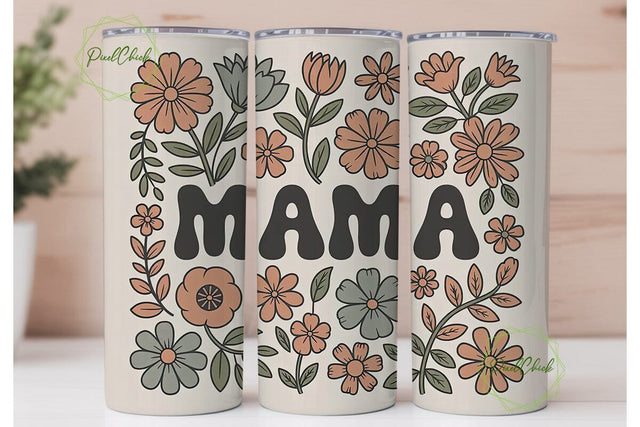 Retro Mama Floral 20oz Tumbler Wrap Sublimation PixelChick 