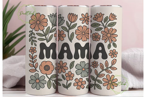 Retro Mama Floral 20oz Tumbler Wrap Sublimation PixelChick 