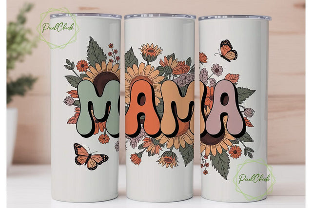 Retro Mama Sunflower 20oz Tumbler Wrap Sublimation PixelChick 