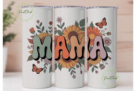 Retro Mama Sunflower 20oz Tumbler Wrap Sublimation PixelChick 