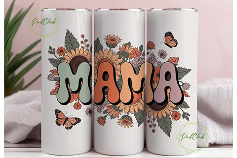 Retro Mama Sunflower 20oz Tumbler Wrap Sublimation PixelChick 