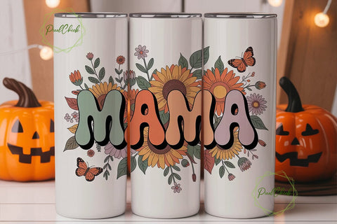 Retro Mama Sunflower 20oz Tumbler Wrap Sublimation PixelChick 