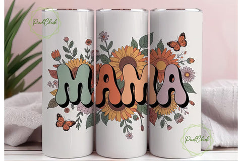 Retro Mama Sunflower 20oz Tumbler Wrap Sublimation PixelChick 