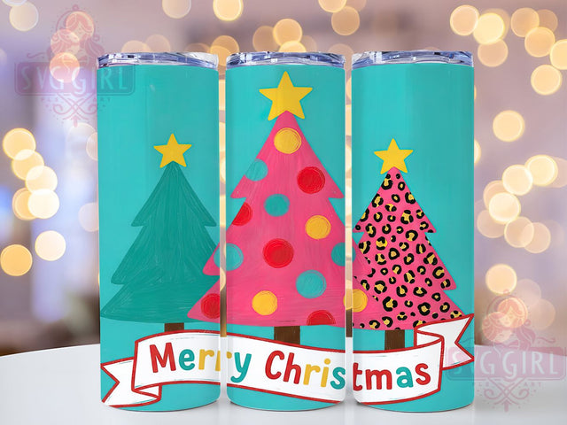 Retro Merry Christmas Trees Tumbler, Merry Christmas Design, Vintage Holiday Art, Festive Retro Graphic, Classic Christmas Pattern, 20oz Tumbler, Sublimation Design Sublimation SvggirlplusArt 