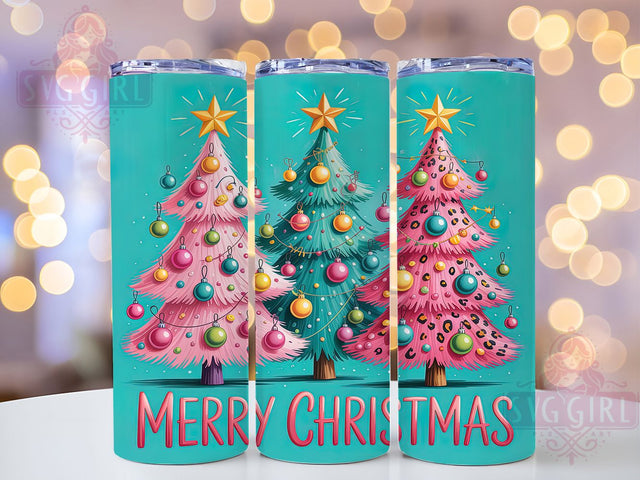 Retro Merry Christmas Trees Tumbler, Merry Christmas Design, Vintage Holiday Art, Festive Retro Graphic, Classic Christmas Pattern, 20oz Tumbler, Sublimation Design Sublimation SvggirlplusArt 