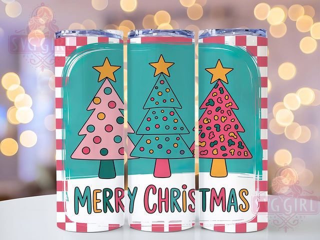 Retro Merry Christmas Trees Tumbler, Merry Christmas Design, Vintage Holiday Art, Festive Retro Graphic, Classic Christmas Pattern, 20oz Tumbler, Sublimation Design Sublimation SvggirlplusArt 