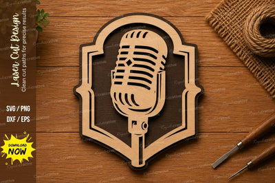 Retro Microphone Shield SVG | Vintage Podcast Laser Cut File | Glowforge CNC DXF PNG EPS SVG Regulrcrative 