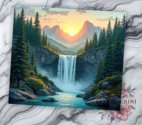 Retro Misty Forest Camping 20oz Tumbler, Mountain Camping, Sublimation Wrap, 20oz Tumbler, Nature Design, Camping Gift Sublimation Li Zamperini 