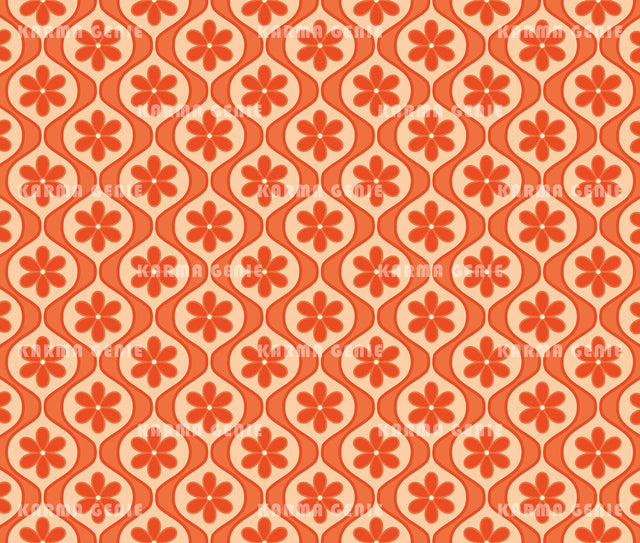 Retro Modern 1970s Orange Daisy Flowers Pattern Digital Paper Digital Pattern Karma Genie Graphics 