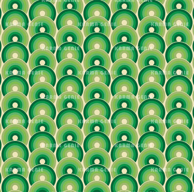 Retro Modern 1970s Style Green Circles On Cream Pattern Digital Paper Digital Pattern Karma Genie Graphics 
