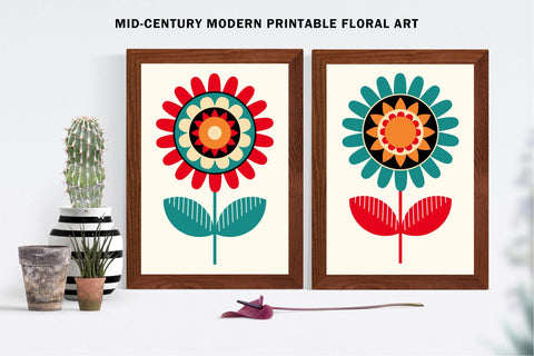 Retro Modern Abstract Floral Art Set Sublimation Karma Genie Graphics 