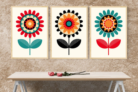 Retro Modern Abstract Floral Art Set Sublimation Karma Genie Graphics 