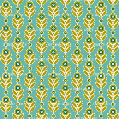 Retro Modern Abstract Gold & Green Vintage Flowers & Leaves Pattern Digital Paper Digital Pattern Karma Genie Graphics 