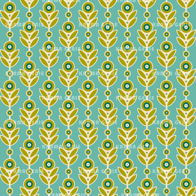 Retro Modern Abstract Gold & Green Vintage Flowers & Leaves Pattern Digital Paper Digital Pattern Karma Genie Graphics 