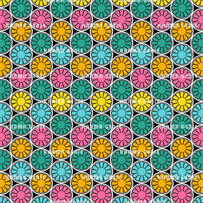 Retro Modern Colourful Daisy Flowers Mid Century Pattern Digital Paper Digital Pattern Karma Genie Graphics 