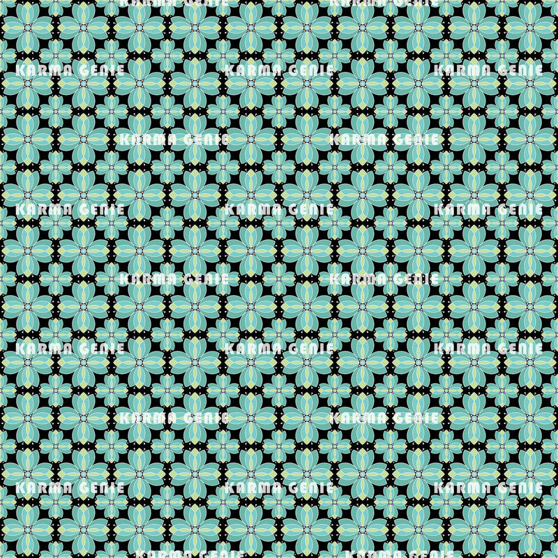 Retro Modern Flowers Teal Blue And Green Mid Century Floral Pattern Digital Paper Digital Pattern Karma Genie Graphics 