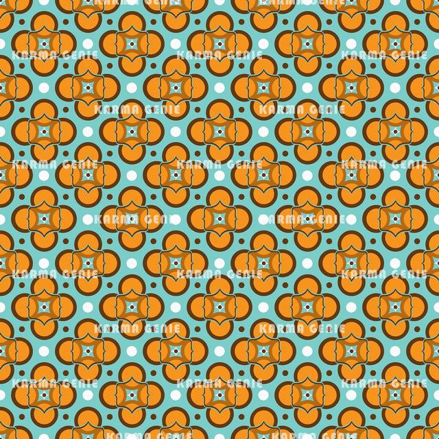 Retro Modern Mid Century Orange And Blue Abstract Circles Pattern Digital Paper Digital Pattern Karma Genie Graphics 