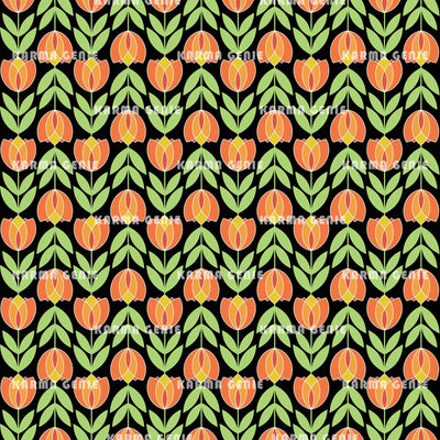 Retro Modern Mid Century Orange And Green Tulip Flowers Pattern Digital Paper Digital Pattern Karma Genie Graphics 
