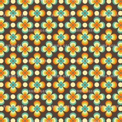 Retro Modern Orange Green Blue Seventies Style Floral Pattern Digital Paper Digital Pattern Karma Genie Graphics 
