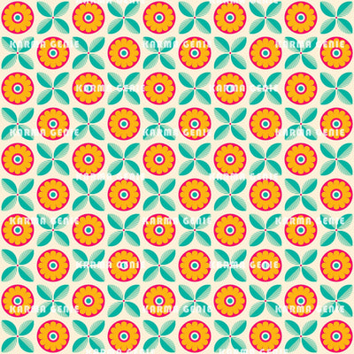 Retro Modern Orange Red Green 70s Abstract Flowers & Leaves Pattern Digital Paper Digital Pattern Karma Genie Graphics 